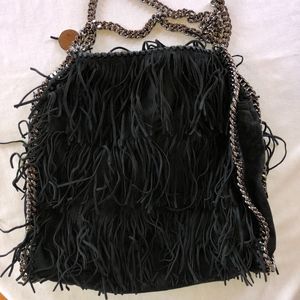 Stella McCartney Black Falabella Fringed Faux Sued